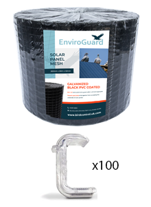 PVC Coated Solar Mesh Bird Deterrent - 30m Roll with 100 Black Clips