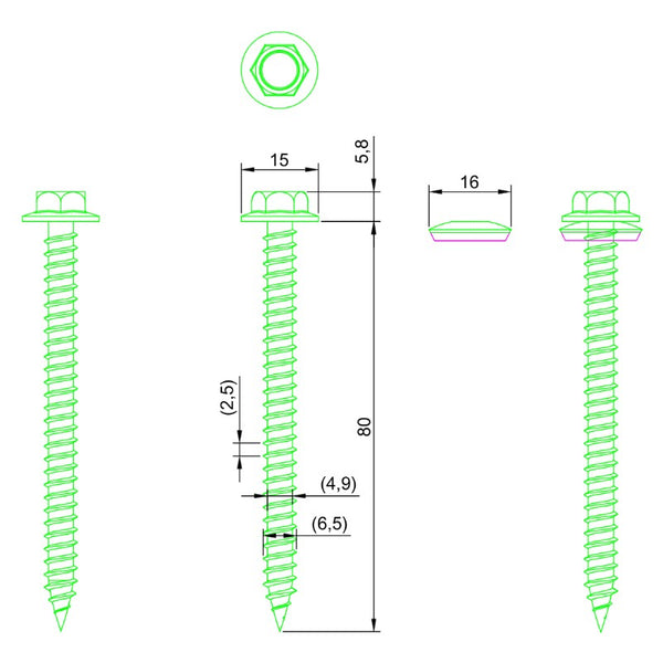 Fastensol Roof Hook Wood Screw 6.3* 80mm