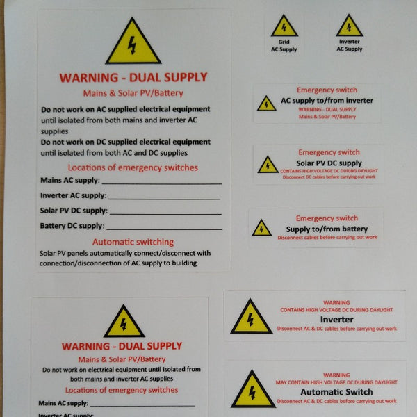 SET of SEAI compliant PV warning labels (PAIR)